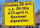 Oprit A73 richting Boxmeer tijdelijk gesloten
